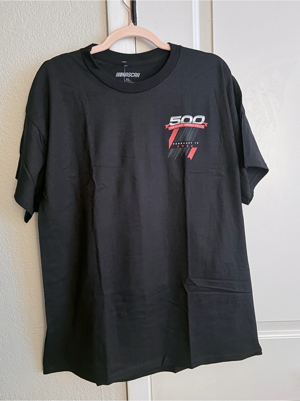 New Nascar Black Tee with Red and White 500 Graphic